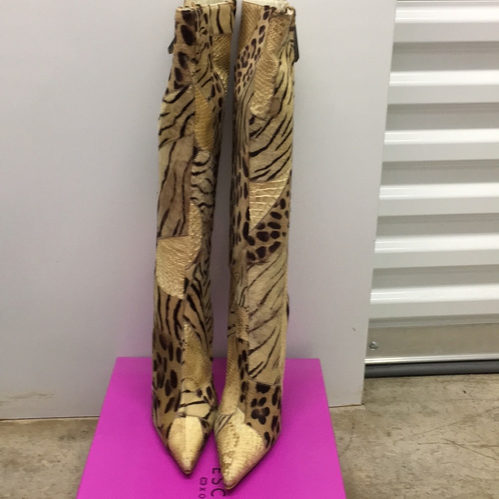 Escada Patchwork skin and fur boots